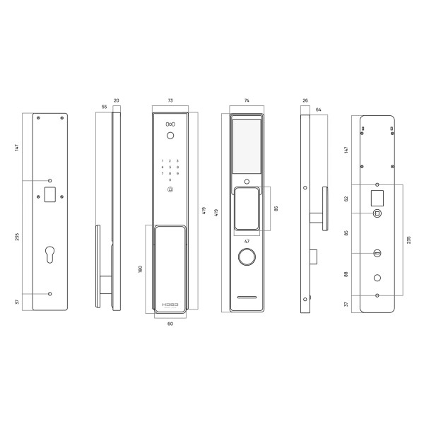 Замок врезной электронный Hogo V07 с распознаванием лица, черный
