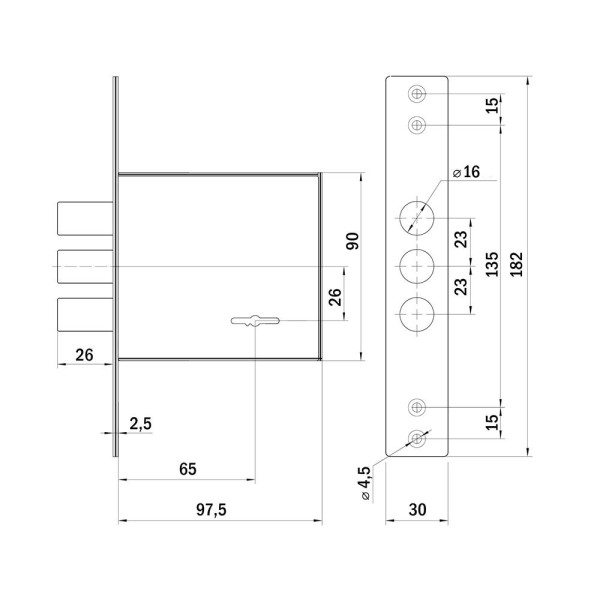 Замок врезной сувальдный MDV30S-817 CP (V30/S) CP хром