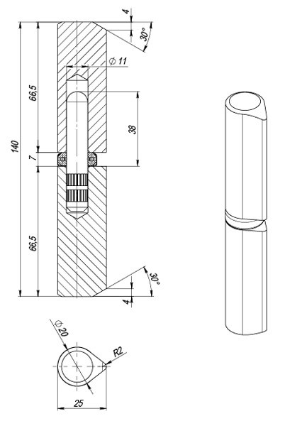 Петля приварная D20x140S (с фаской)