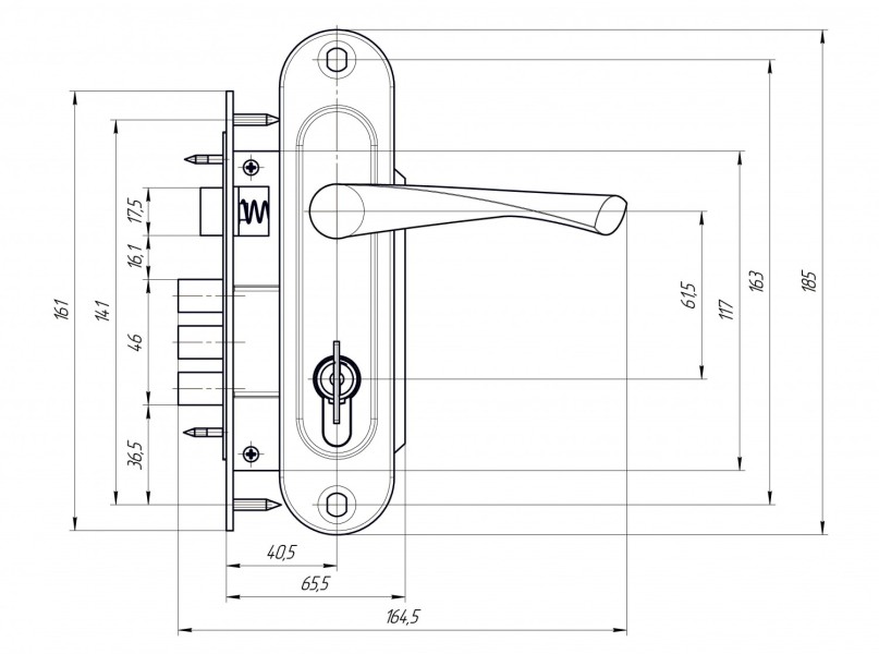 Замок врезной цилиндровый с защёлкой в комплекте с ручкой ЗВ7-60.1-02 (золото лак), 5 кл.