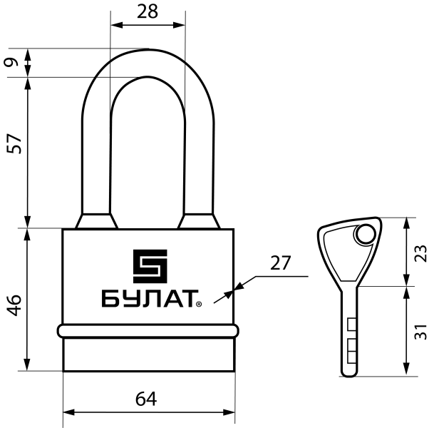 БУЛАТ ВС 3-Н65-01 ПЛ всепогодный 5кл. d=9мм Замок навесной (36,6)