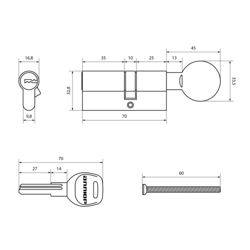 АЛЛЮР HD FG 70-5К BP[25Gx10x35] (40x30G) латунь перф.кл/верт БЛИСТЕР Цилиндровый механизм (60,50,10)