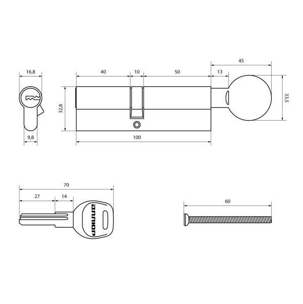 АЛЛЮР HD FG 100-5К CP[40х10х50G] хром перф.кл Цилиндровый механизм (50,10)