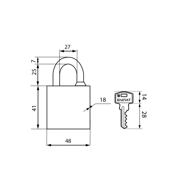 БУЛАТ ВС 365 чугунный 3кл. d=8,5мм Замок навесной (36,6)