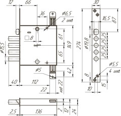 Замок врезной сувальдный с защёлкой ЗВ9 143.1.0 с тягами, 5 кл.