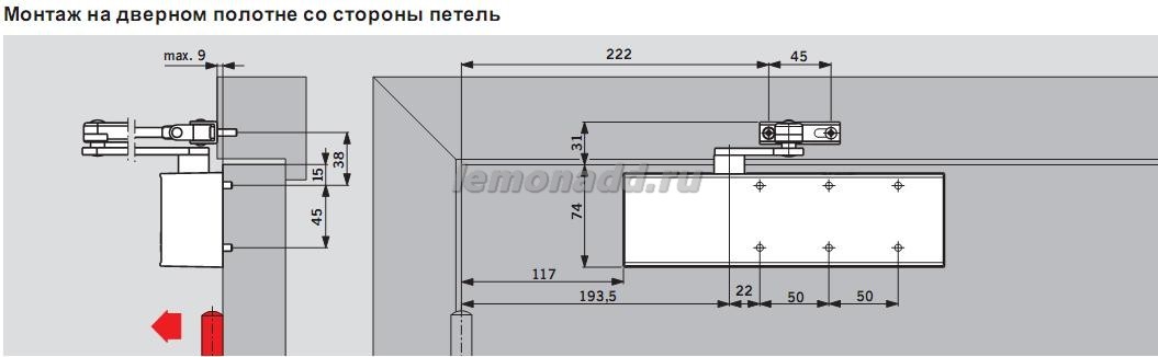 DORMA TS 71 установка со стороны петель