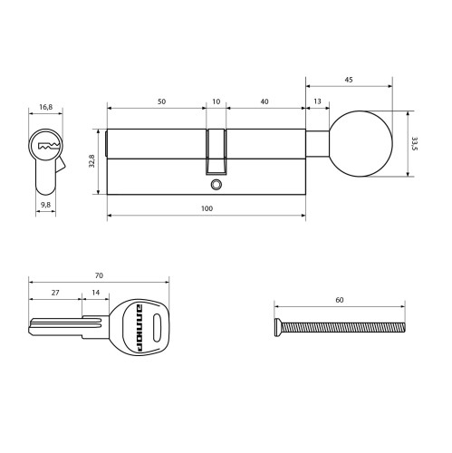 АЛЛЮР HD FG 100-5К CP(55x45G) хром перф.кл БЛИСТЕР Цилиндровый механизм (60,10)