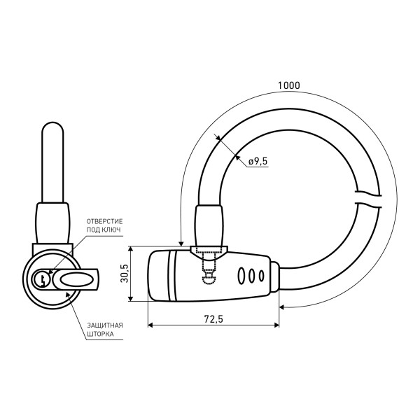 АВАНГАРД ВС-Т10 (1000 мм) ТЕХНО ЛАЙМ Замок велосипедный тросовый (60,10)
