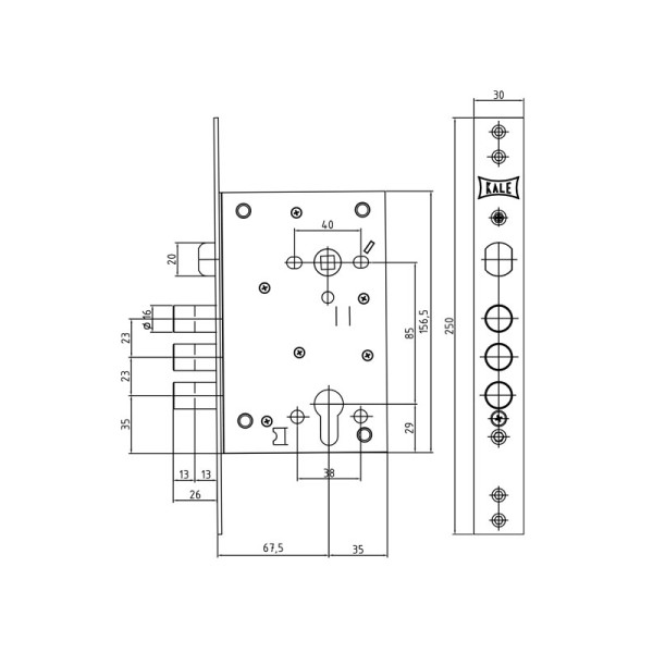 Корпус врезного цилиндрового замка с защёлкой 442 w/b