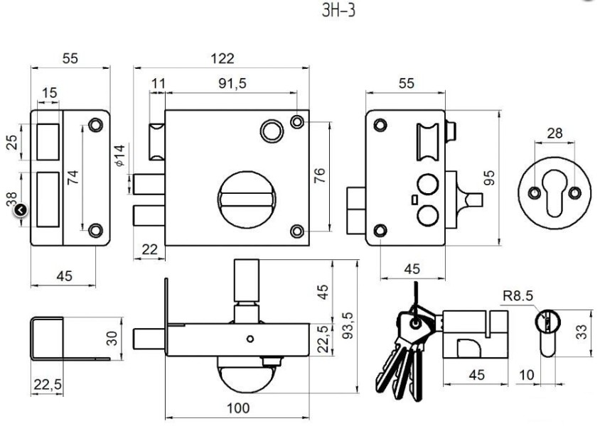Омега Д-град ЗНЗ серебро с защелкой Замок накладной (15)
