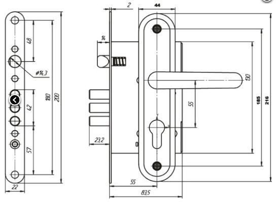 Д-град Зенит ЗВ4.009/17 хром м/о 55 мм 4кл. Замок врезной с/руч. (10)
