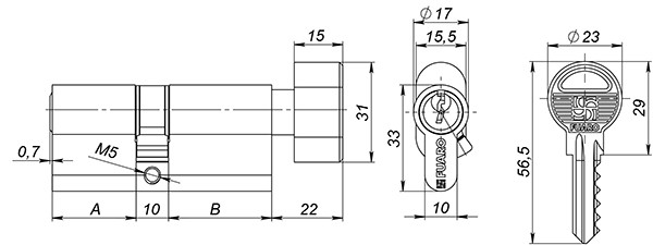 Цилиндровый механизм (100 ZM/70) 1000ZMKnob70(30+10+30) CP хром 5Key с вертушкой