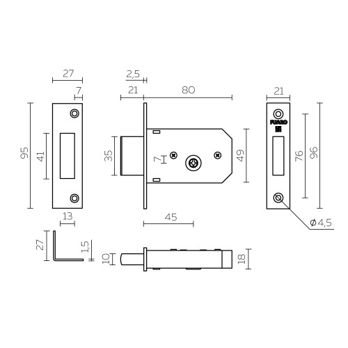 Замок врезной крестообразный X200 F (200 F) CP хром 5key