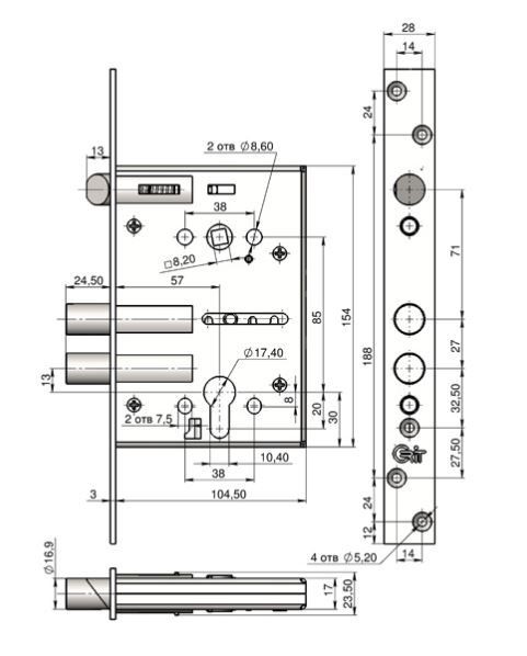 Крит ЗВ-7РМП-004-ИБ-Хп Искробезопасный  б/о, м/о 85мм , арт.03098 Замок врезной тяж.(10)