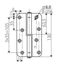 Петля накладная ПН-130 цинк, левая ПОДВЕС