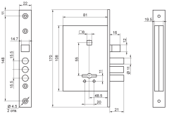 Рязань ЗВ 9-6/13 черный б/о 77305 м/о 55мм Замок врезной с/руч (9)