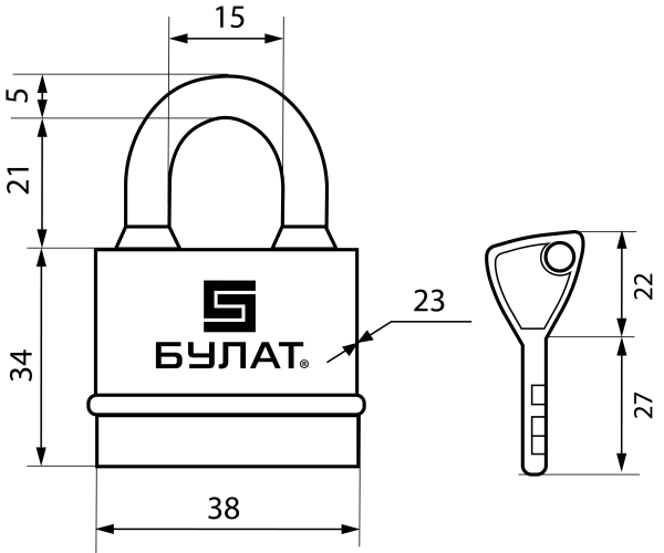 БУЛАТ ВС 3-Н35 ПЛ всепогодный 3кл. d=5мм Замок навесной (120,6)