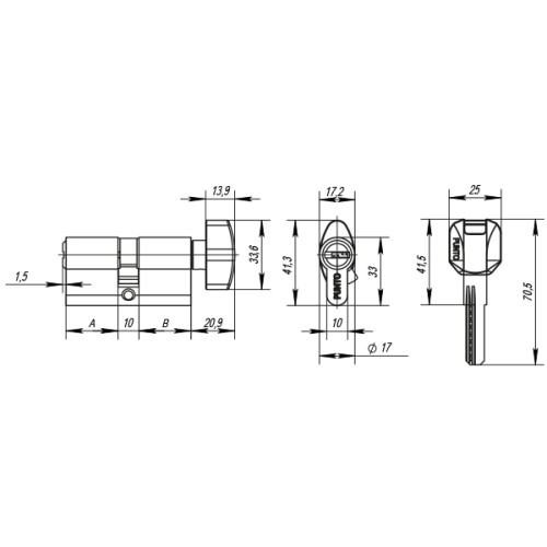 Цилиндровый механизм MaxPro7002Knob120mm(55+10+55) SN никель 7key с вертушкой