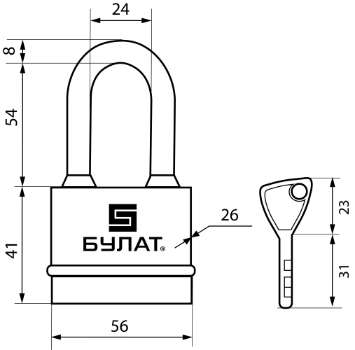 БУЛАТ ВС 3-Н55-01 ПЛ всепогодный 3кл. d=8мм Замок навесной (36,6)