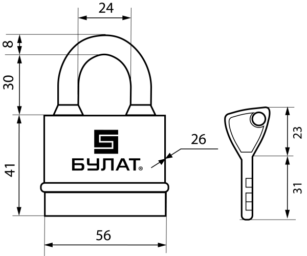 БУЛАТ ВС 3-Н55 ПЛ всепогодный 3кл. d=8мм Замок навесной (36,6)