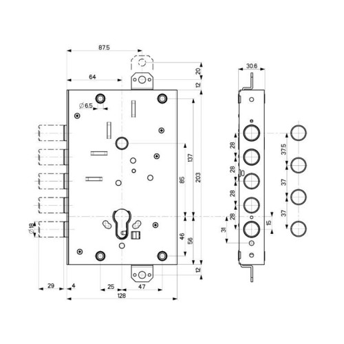 Корпус врезного замка 82.505W800B