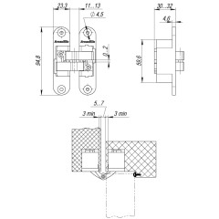 Петля скрытой установки U3D4200R AB правая (Architect 3D-ACH 40) бронза 40 кг