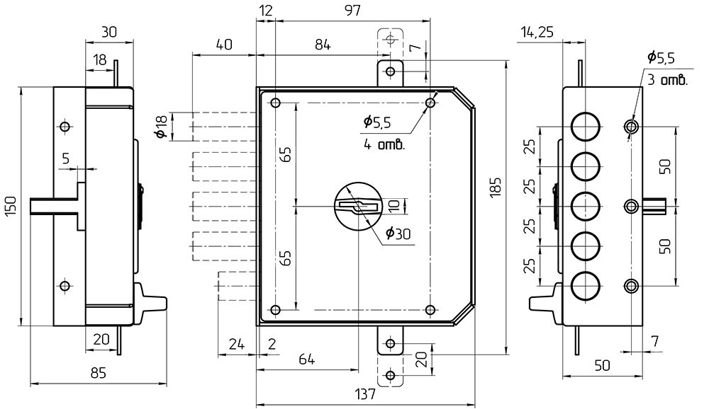 Замок накладной ЗН4 032.1.1 (правый), 5 кл.