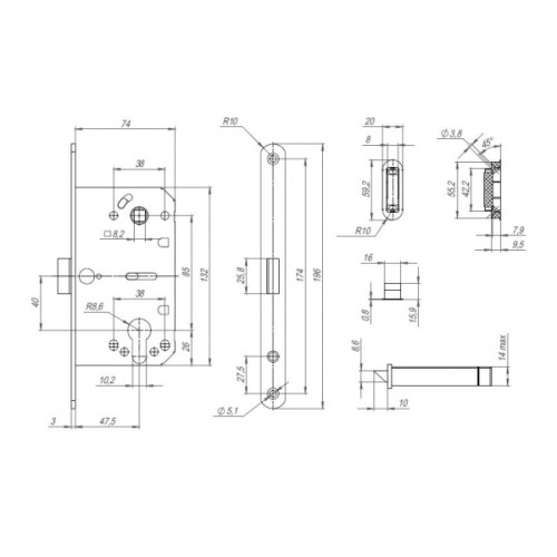 Корпус замка ML85-50/BL WH (белый) блистер