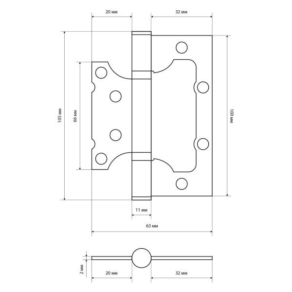 СТАНДАРТ 100х63х2мм 2BB AB ст.бронза Петля накладная без врезки 1 шт (100,20)
