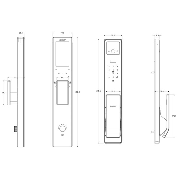 Электронный замок Sanyo D300 Tuya DM70 с WiFi, с распознаванием лиц, черный