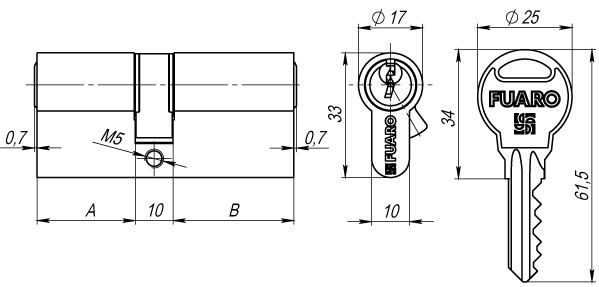 Цилиндровый механизм R300/70 mm-BL (30+10+30) PB латунь 5 кл. БЛИСТЕР