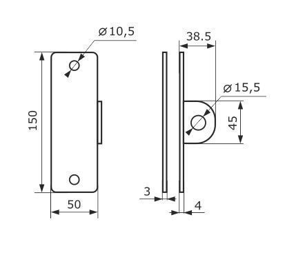 Домарт Проушина гаражная 50*150 (толщ.4мм) планка, крепеж б/п d 15мм (10)