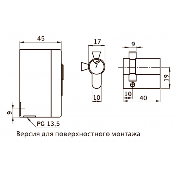 dormakaba Выключатель под профильный полуцилиндр поверхностного монтажа KT3-1 75x75x60