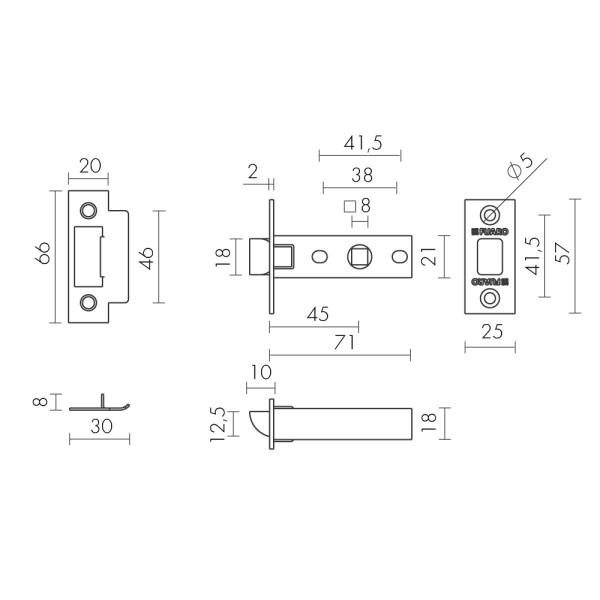 Защелка врезная METF12-45-25 (F12-45-25) WH белый