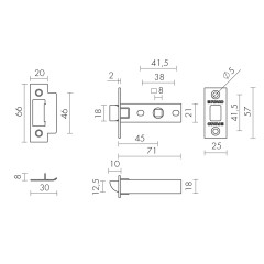 Защелка врезная METF12-45-25 (F12-45-25) WH белый