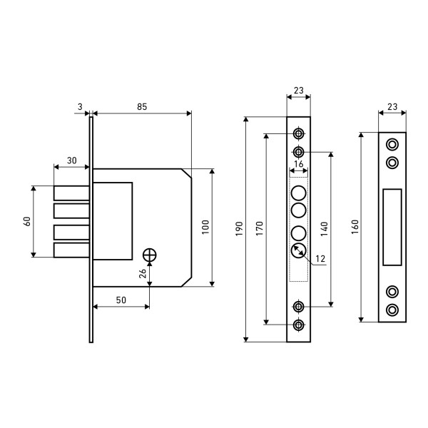 АЛЛЮР 189-4 лат. крест.ключ Замок врезной б/руч (30)