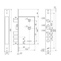 Гардиан 30.12 4кл (ЗК303Н/92,5) ЗЩ ЗД б/о б/накл  Замок врезной тяж (12)