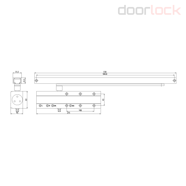 DL300S/N EN 3-5 DA+BC (дверной доводчик в комплекте со скользящим каналом)