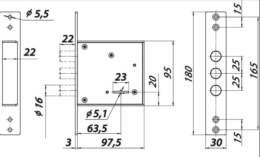 Балашиха ЗВ8 882.0.0 4 кл. трехриг. б/о Замок врезной б/руч (20)