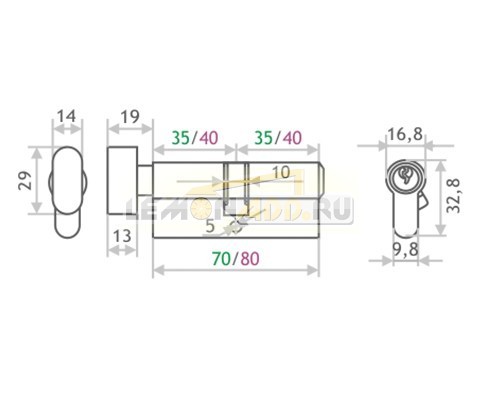 Цилиндровый механизм ECO AL ЛВ (личина ключ-вертушка) схема 