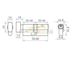 Цилиндровый механизм ECO AL ЛВ (личина ключ-вертушка)