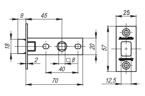 Защелка врезная LH 120-45-25 SN Матовый никель BOX /прям/