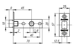 Защелка врезная LH 120-45-25 SN Матовый никель BOX /прям/