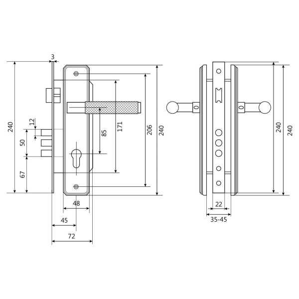 БУЛАТ ЗВ4-3.02.06 ФЕРОНА итал.матовое золото 5 перф.кл. Замок врезной с/руч (12)