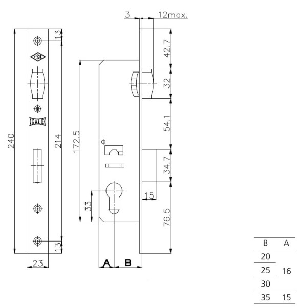 Корпус узкопрофильного замка с роликовой защёлкой 155 (30 mm) w/b (никель)