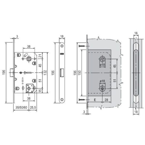 B01102.50.03.567 Защелка врезная WC (латунь) MEDIANA EV. (инд.упак+B01000.13)