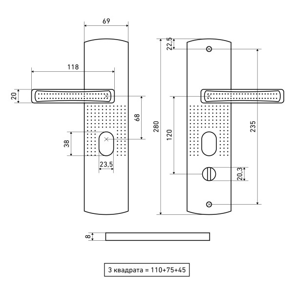 АЛЛЮР РН-А222-R универс. для кит. металл. дверей правая Комплект ручек (12)