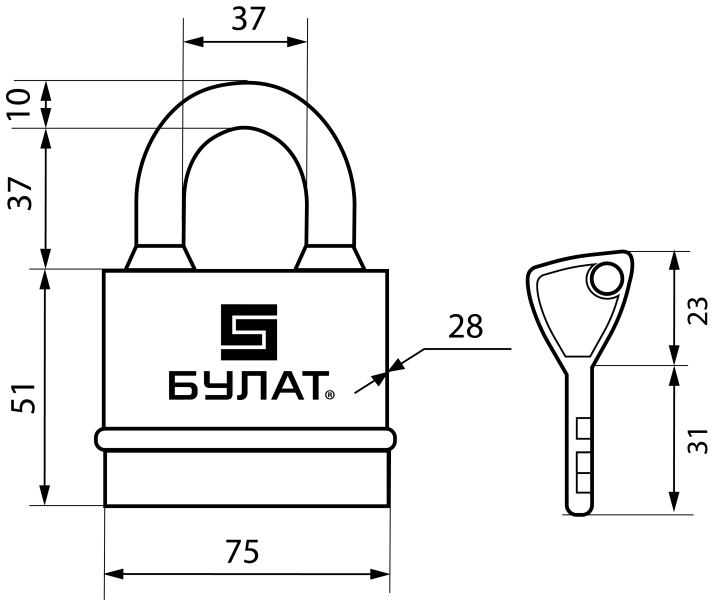БУЛАТ ВС 3-Н75 ПЛ всепогодный 5кл. d=10мм Замок навесной (24,6)