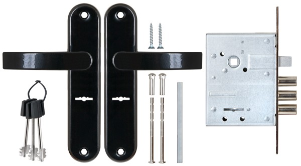 Замок врезной сувальдный с защёлкой в комплекте с ручкой ЗВ9-6/13 (черный глянец), 3 кл. /77305/