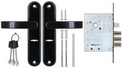Замок врезной сувальдный с защёлкой в комплекте с ручкой ЗВ9-6/13 (черный глянец), 3 кл. /77305/